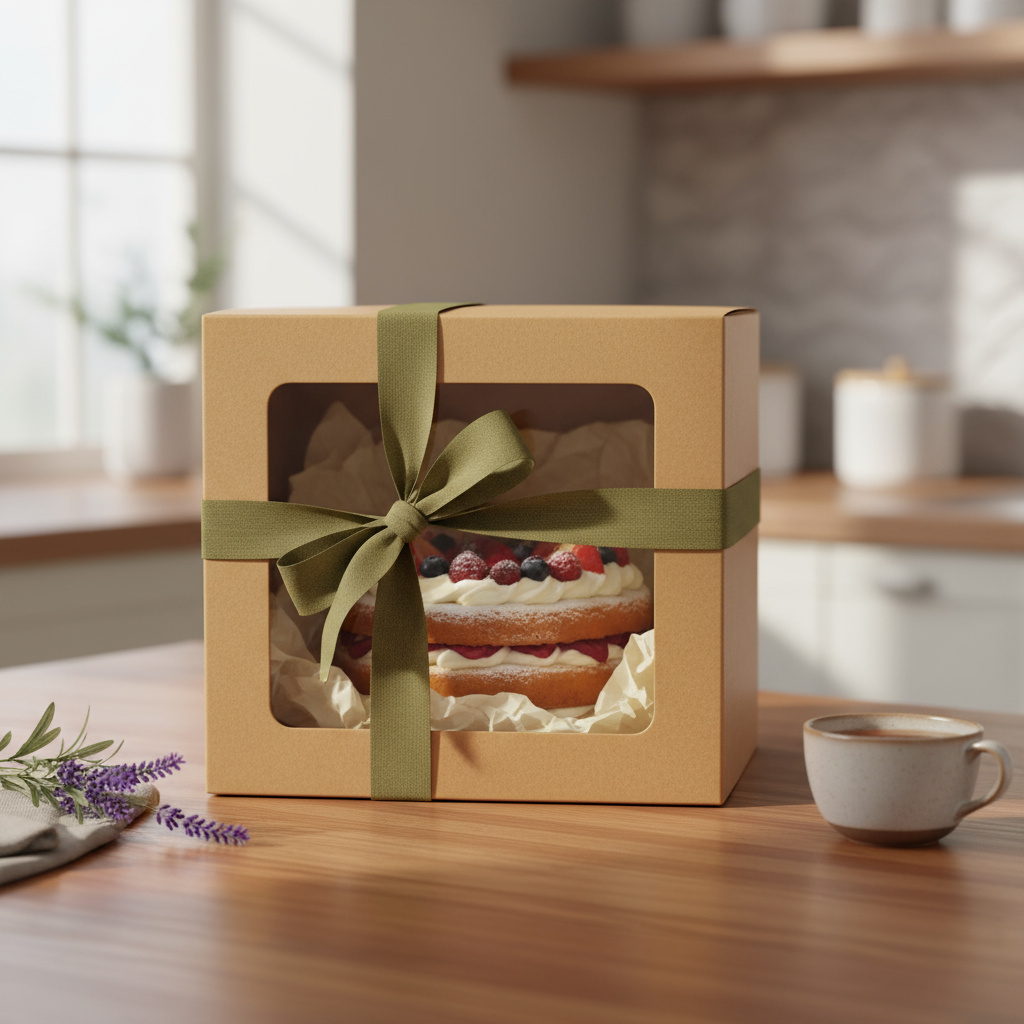 Neatly boxed cake in eco-friendly packaging